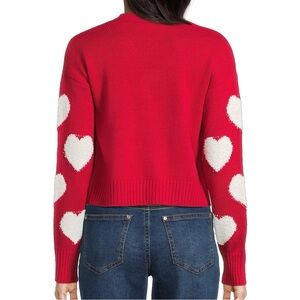 cupcakes & cashmere| Red Crewneck Sweater with White Hearts on Sleeves Sz XL
